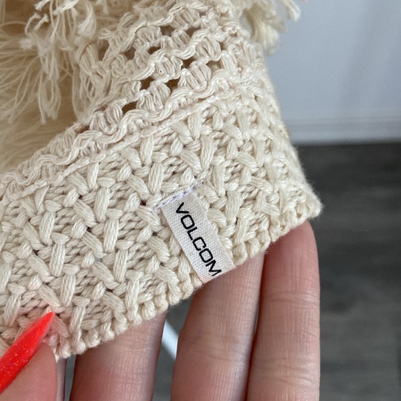 Volcom cream crochet mini dress tiered fringe low back cocoknit vacation medium - Picture 10 of 16